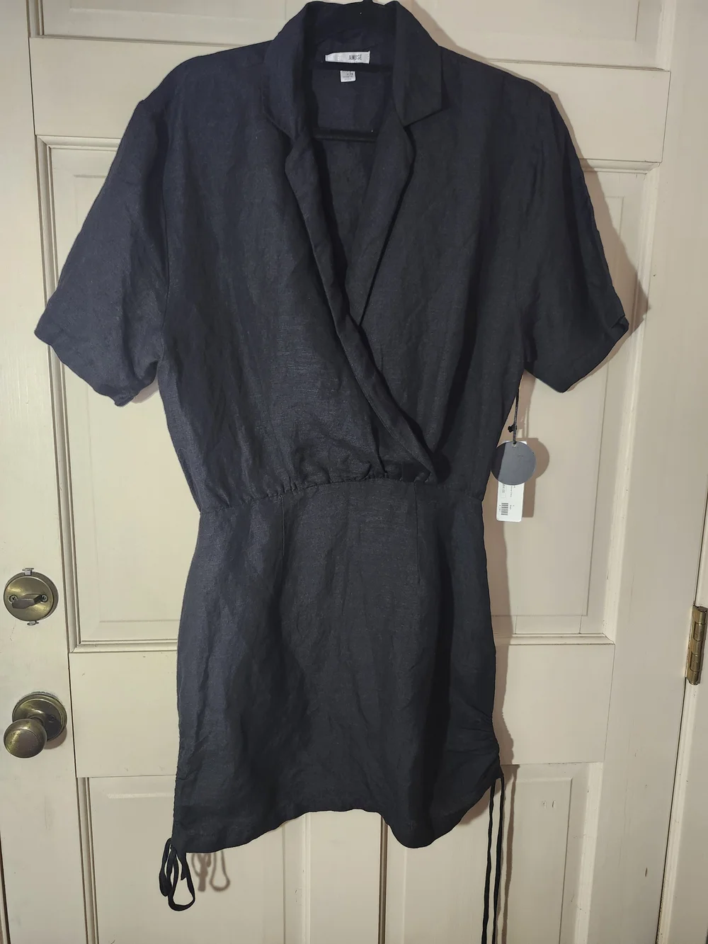 Amuse Society Black Short-Sleeve Wrap Linen Dress